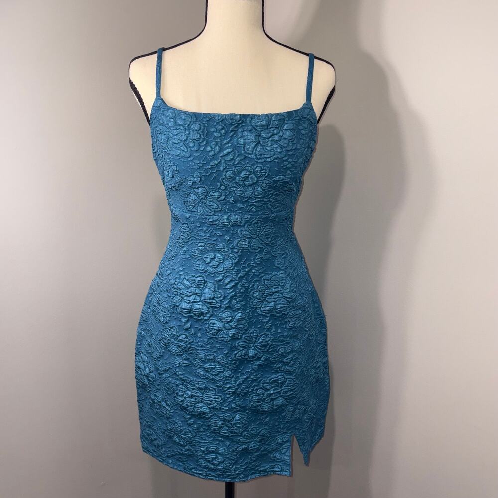 Live To Be Spoiled Y2K Teal Blue Floral Mini Dress Xl Spaghetti Strap NWT